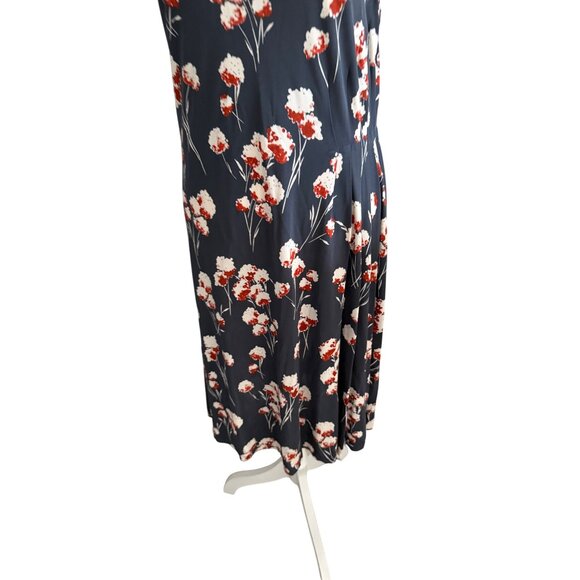 TORY BURCH Navy Gray Floral MIDI Dress Size 10 - Picture 6 of 8
